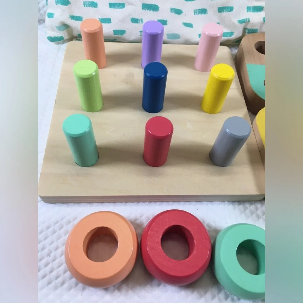 Kiwico Panda Crate Wooden Color Sorting Peg  Ring Toy Educational Puzzle Toddler